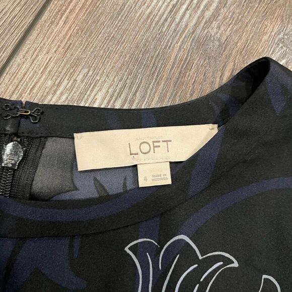 Loft Dress Women's Size 4 Black 100 % Polyester Floral Long Sleeve Round Neck - Picture 3 of 6